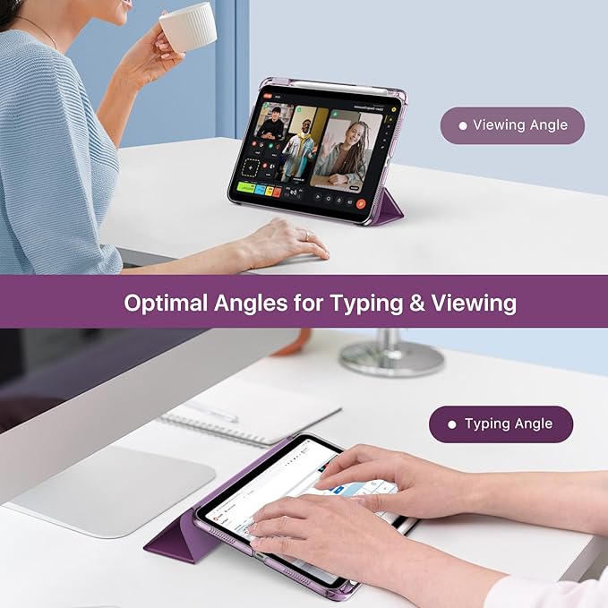 MoKo for iPad (A16) 11th Generation Case 11 Inch 2025, iPad 10th Generation Case 10.9 Inch 2022 with Pencil Holder, Slim Light Trifold Protective Cover with Hard PC Translucent Back Shell, Dark Purple