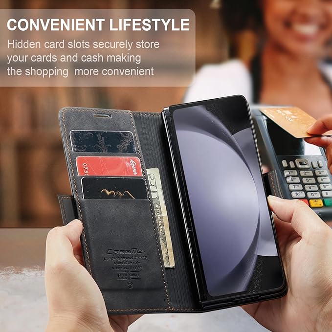 for Samsung Galaxy Z Fold5 Case, Flip Wallet Leather Case with Card Holder Magnetic Closure Shockproof Kickstand Protective Phone Cases Cover for Samsung Galaxy Z Fold5,Black