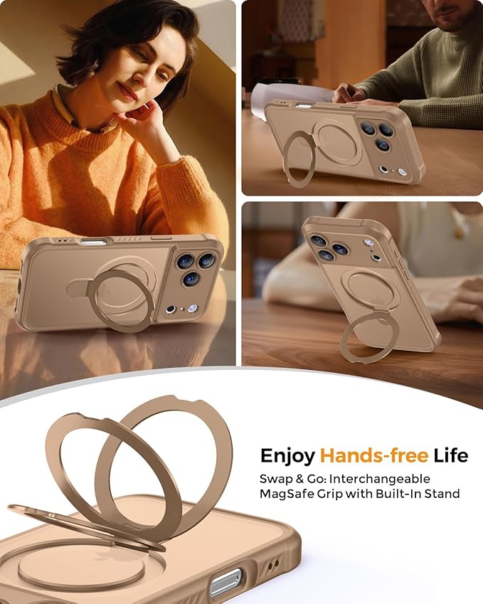 MOCCA Compatible with iPhone 17 Pro Max Case with Magnetic Invisible Stand [Full Camera Protection] [Compatible with Magsafe] Military Drop Shockproof Translucent Matte Phone Case Cover 6.9",Brown