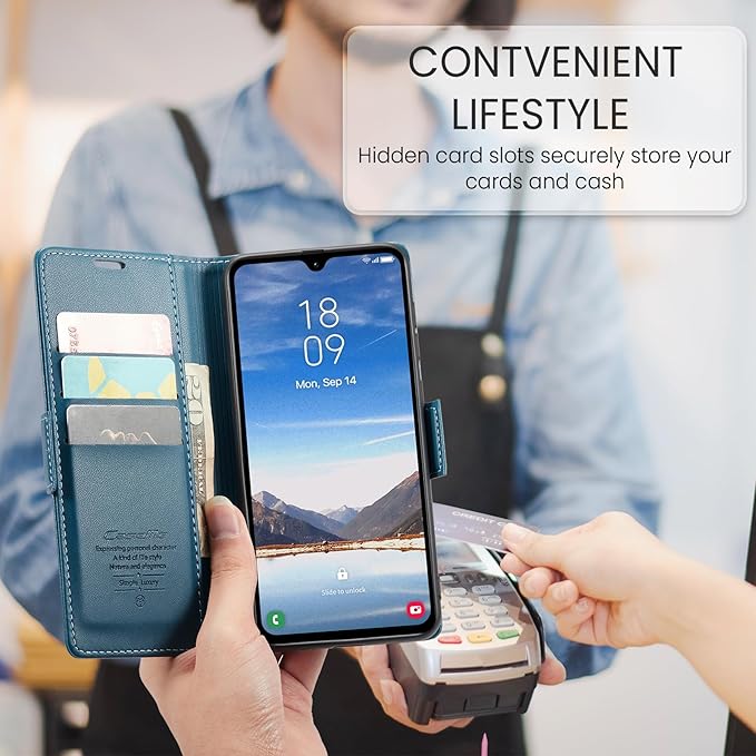 for Samsung Galaxy A05s Case, Premium PU Leather Wallet Case Flip Cover with [RFID Blocking][Card Holder][Stand Function] Shockproof Protective for Samsung Galaxy A05s, Blue