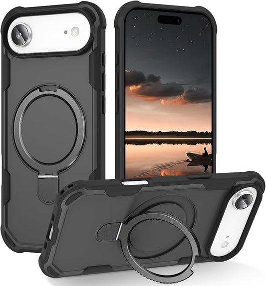 Compatible with iPhone 17 Air Case with Invisible Magnetic Ring Stand [Compatible with Magnetic] [Military Drop Protection] Shockproof Slim Hard Back Soft Edge Case 6.6 Inch, Black
