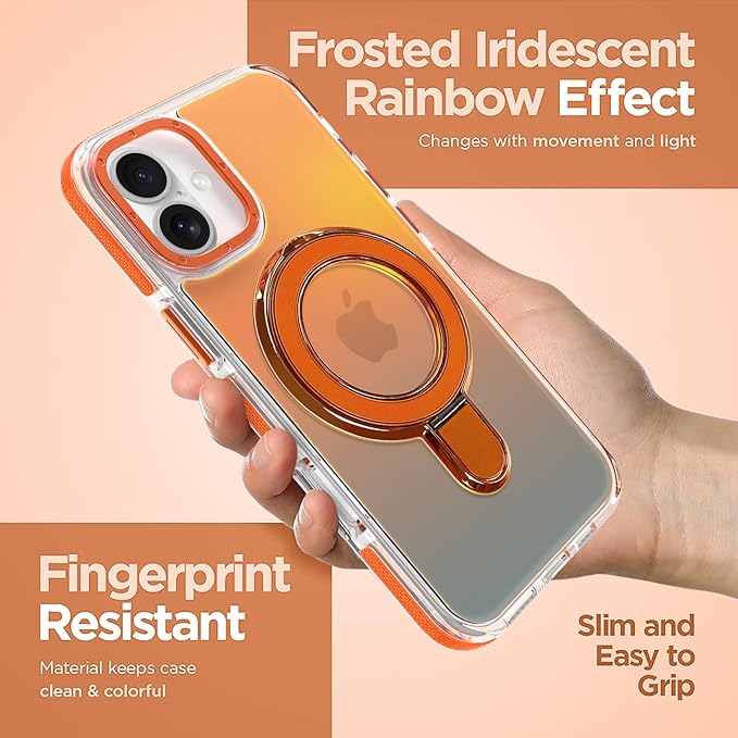 MOWIME Magnetic for iPhone 17 Case with Stand [Compatible with Magsafe] [Cute Fashion Fluorescent Design] [1 Screen Protector] Slim Translucent Matte Case for iPhone 17 6.3" 2025, Orange