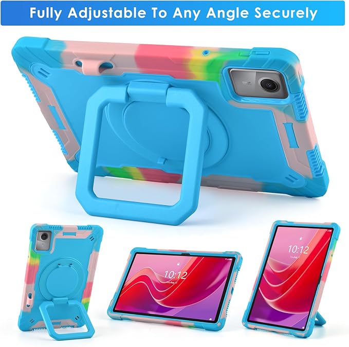 DETUOSI Case Compatible with Lenovo Tab M11/ K11 LTE 11 inch (TB-330FU/330XU), Full-Body Shockproof Protective Case with Shoulder Strap, 360 Rotating Stand Case for Lenovo Tab M11, Camouflage Blue