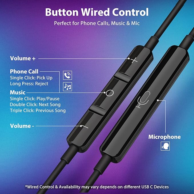 Jiunai 3.5mm Wired Earbuds Headphones School in Ear Built-in Mic Track Control Magnetic Noise Isolated Stereo S M L Ear Tips Tangle Free Earphone for iPhone iPad Android Tablet Travel Gradient Purple