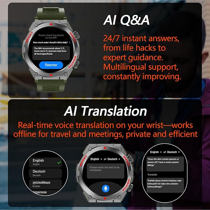 Military Smart Watch for Men With AI Q&A (Answer/Make Call/SMS Reply), 1.52" HD Smartwatch for Android Phones/iPhone, 100+ Sport Mode Fitness Tracker with HR, SpO2, Sleep Monitor, IP68 Waterproof