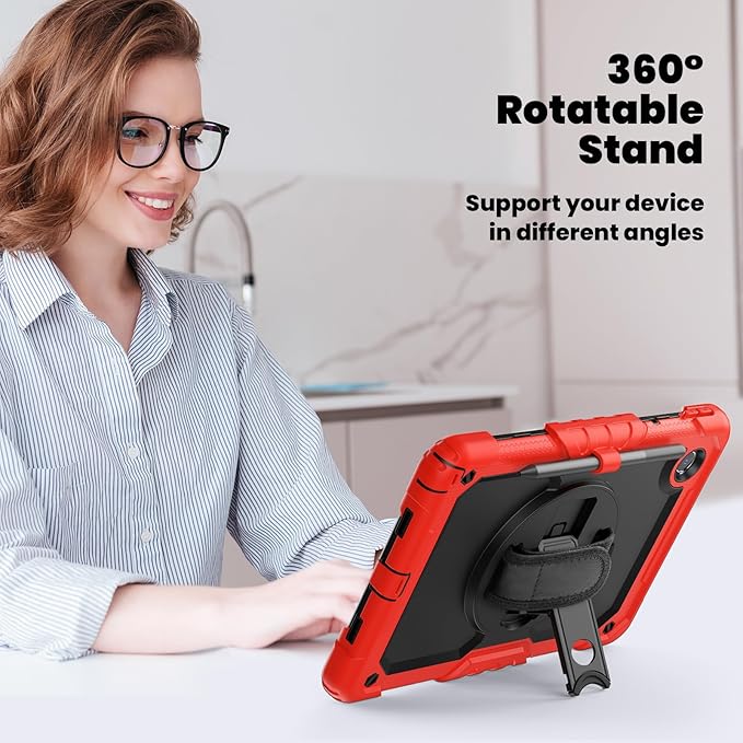 Case for Lenovo Tab K11 11'' 2024 / M11 TB330FU /Lenovo Xiaoxin Pad 2024 TB331FC, with Screen Protector, Hand Strap, Shoulder Strap, Rotating Stand Red
