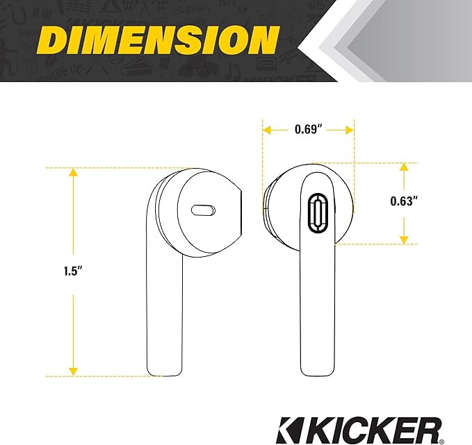 KICKER TWS1 True Wireless Earbuds, Bluetooth Earbuds with Microphone, Wireless Earphones for Android and iOS, Fast-Charging Case for USB-C with 20 Hours of Playtime