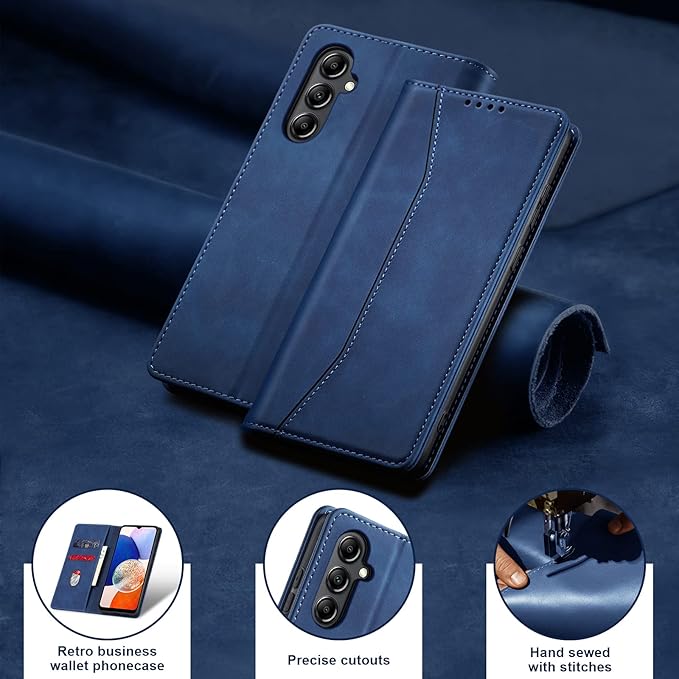 Jasonyu Flip Wallet Case for Samsung Galaxy A14 5G/4G,Leather Magnetic Folio Cover with Card Holder,Kickstand - TPU Shockproof Durable Protective Phone Case,Blue