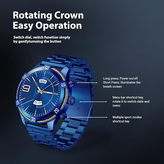 Smart Watch for Men Bluetooth Answer/Make Call, 1.43" AMOLED Display Luxury Smartwatch, Fitness Tracker with 100+ Sport Modes, Heart Rate/Sleep Monitor for iOS Android, 2 Watch Bands (Blue)