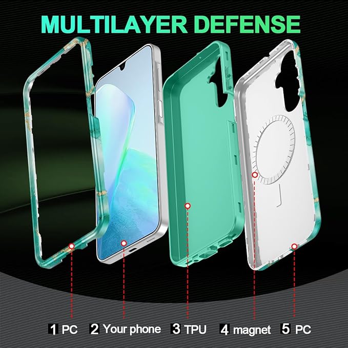 Casetego for Galaxy A16 5G Case,Compatible with MagSafe,[Military Grade Drop Test] Full Body Protection Slim Shockproof Rugged Marble Women Case for Samsung Galaxy A16 5G 6.7 inch,Turquoise