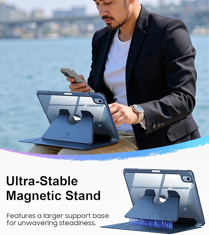 Fintie Vertical Stand Case for iPad (A16) 11th Generation 11 Inch (2025), iPad 10th Generation 10.9 Inch (2022), Multi-Angle Viewing Clear Cover with Pencil Holder, Magnetic Ultra-Stable, Blue