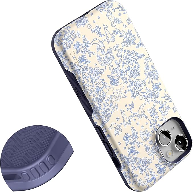 Casely iPhone 14 Case | Cupid's Canvas | Periwinkle Floral | Compatible with MagSafe | Bold Protective Design