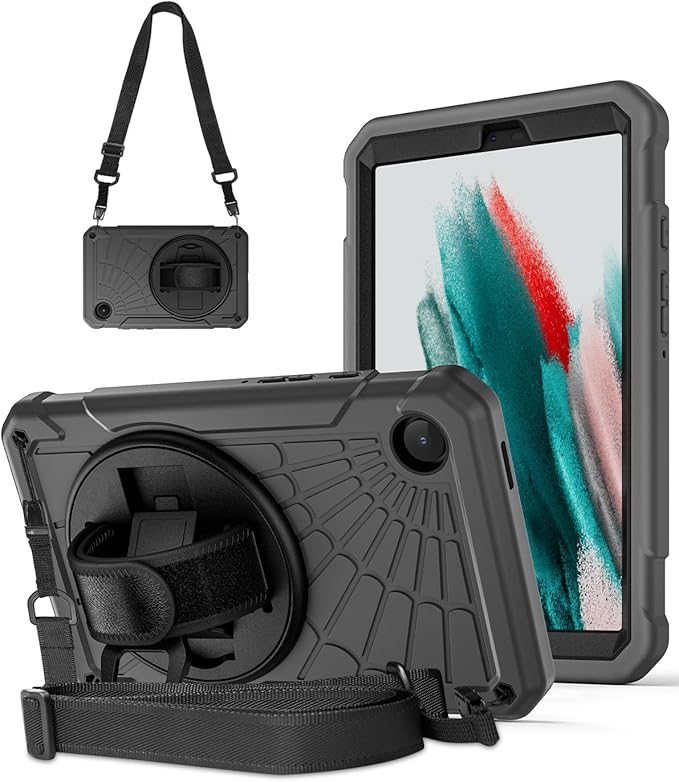 Case for Samsung Galaxy Tab A9 8.7 Inch 2023, 360° Rotating Stand, Hand Strap&Shoulder Strap Case for Samsung A9 Tablet(SM-X110/X115/X117) (Grey)