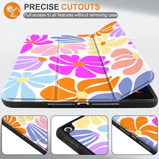 DONGKE Case Compatible with iPad 10.2 Inch 2021 2020 2019 iPad 9th/8th/7th Generation with Pencil Holder, Slim Stand Protective Case with Soft TPU Back, Auto Sleep/Wake Cover, Retro Flowers