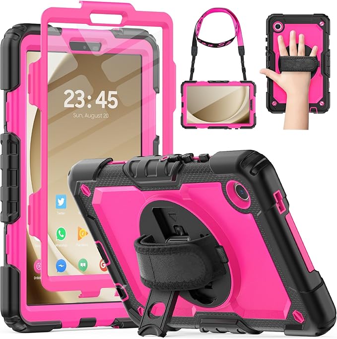 HXCASEAC Case for Samsung Galaxy Tab A9 8.7 Inch, Protective with Screen Protector/Hand Strap/Pen Holder, Sturdy Shockproof for Samsung A9 Tablet Case SM-X110 SM-X115 SM-X117 - Rose