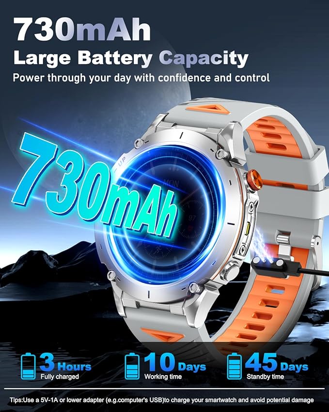 GPS Military Smart Watch for Men with Bluetooth Call, 1.43" AMOLED Waterproof Fitness Tracker with Heart Rate/Sleep Monitor/Flashlight, 170+ Sports Modes, 730mAh Battery for Android/iOS