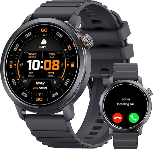 KOSPET Smart Watch for Men, 25 Days Battery, 1.43" AMOLED Smartwatch for iPhone&Android, IP68 Waterproof, 24/7 Heart Rate & Sleep Monitor, 170+ Sport Modes, Bluetooth Call (Answer/Make) Black