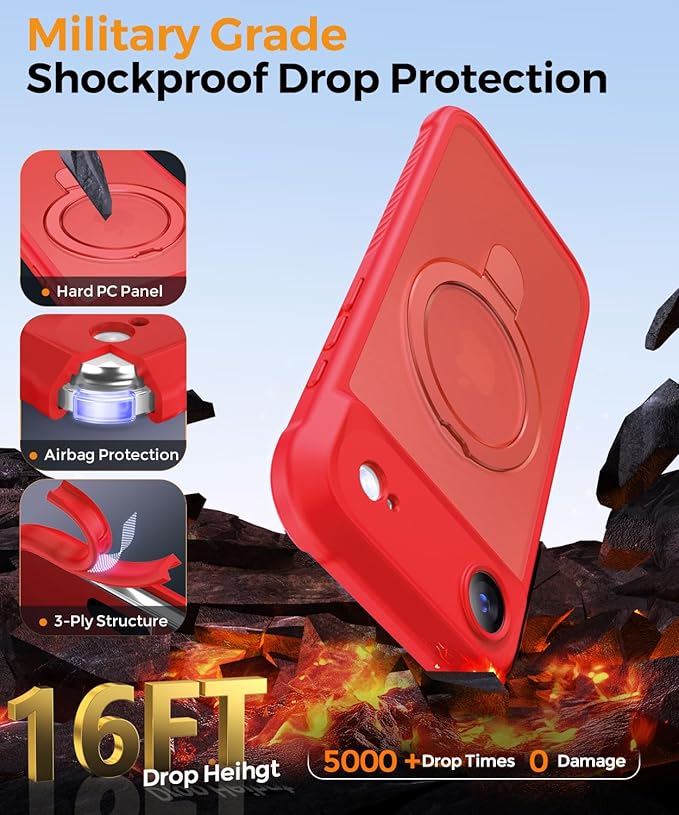 MOCCA Compatible with iPhone Air Case with Magnetic Invisible Stand [Full Camera Protection] [Compatible with Magsafe] Military Drop Shockproof Translucent Matte Phone Case Cover 6.5",Red