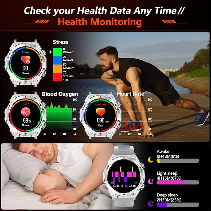 Military Smart Watch for Men With AI Q&A (Answer/Make Call/SMS Reply), 1.52" HD Smartwatch for Android Phones/iPhone, 100+ Sport Mode Fitness Tracker with HR, SpO2, Sleep Monitor, IP68 Waterproof