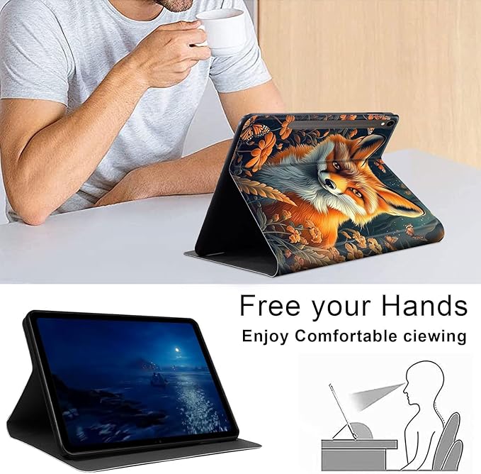 Case for Samsung Galaxy Tab S10 FE/ S9 FE 5G 10.9 Inch/Tab S9 11 Inch, Slim PU Leather Stand Cover with Auto Wake/Sleep, Multi-Angle Viewing & Shockproof, Fox Flowers