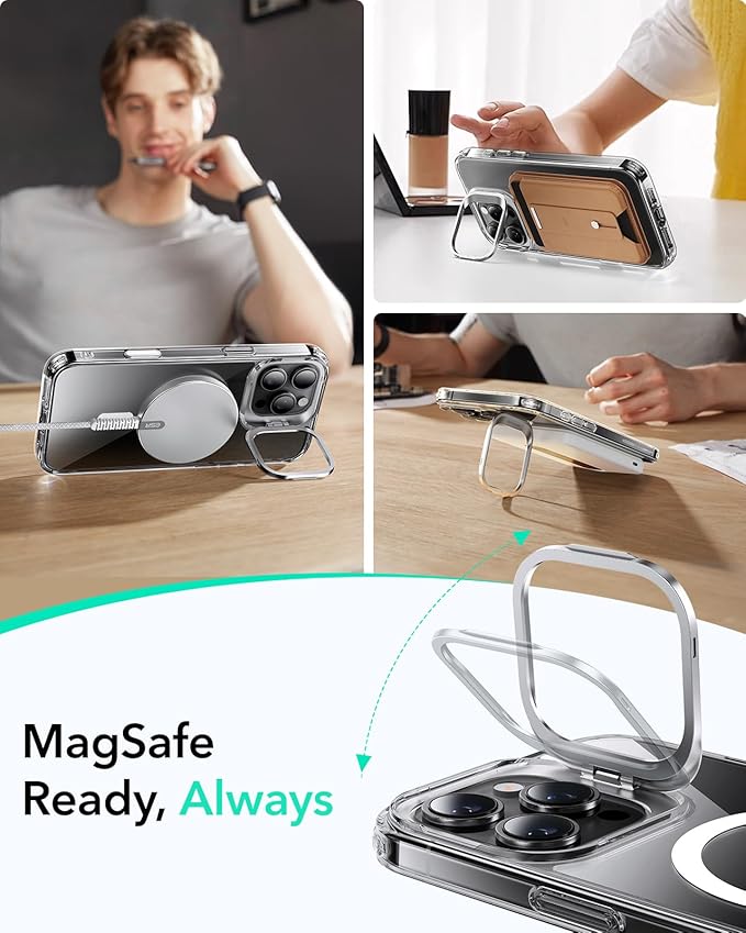 ESR for iPhone 16 Pro Case, Camera Control Button Compatible with MagSafe, Military-Grade Protective Case for iPhone 16 Pro, Built-in Stash Stand iPhone Case, Scratch-Resistant Back Cover, Clear