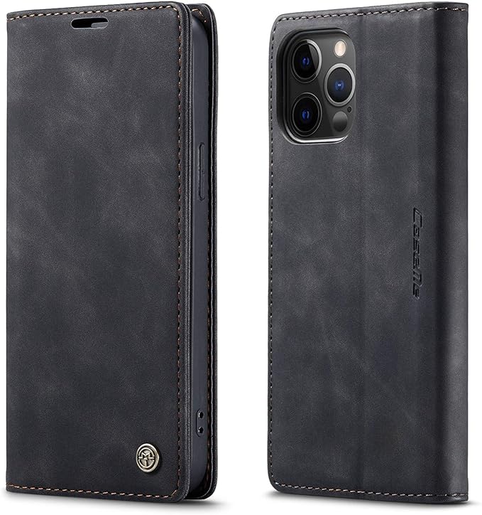 for iPhone 12/12 Pro Case, Flip Wallet Leather Case with Card Holder Magnetic Closure Shockproof Kickstand Protective Phone Cases Cover for iPhone 12 Pro 6,1",Black