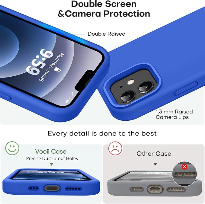 Vooii Compatible with iPhone 12 Case/iPhone 12 Pro Case, Liquid Silicone Upgrade [Soft Anti-Scratch Microfiber Lining] [Shockproof Drop Protection] Phone Case 6.1 inch - Klein Blue