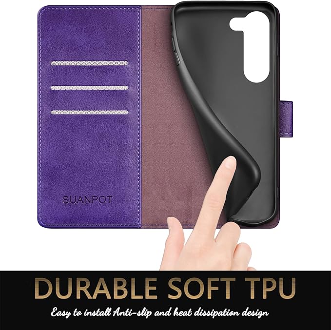 SUANPOT for Samsung Galaxy S23 5G Wallet case with RFID Blocking Credit Card Holder,Flip Book PU Leather Protective Cover Women Men for Samsung S23 Phone case Purple