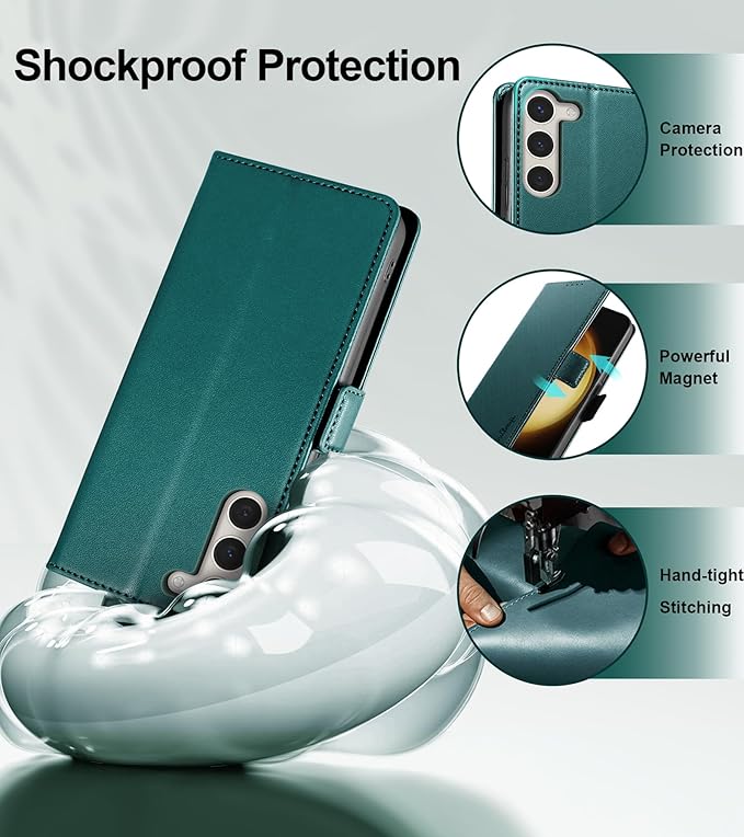 Wallet Flip Case for Samsung Galaxy S23 5G - [RFID Blocking] Luxury PU Leather Card Holder Magnetic Phone Cover with Kickstand,Shockproof Protective Case,Green