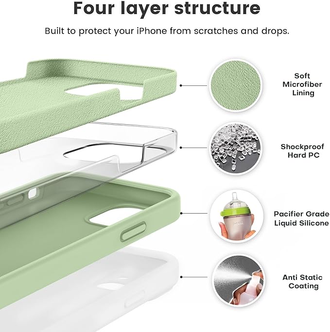 Vooii Compatible with iPhone 12 Case/iPhone 12 Pro Case, Liquid Silicone Upgrade [Soft Anti-Scratch Microfiber Lining] [Shockproof Drop Protection] Phone Case 6.1 inch - Matcha