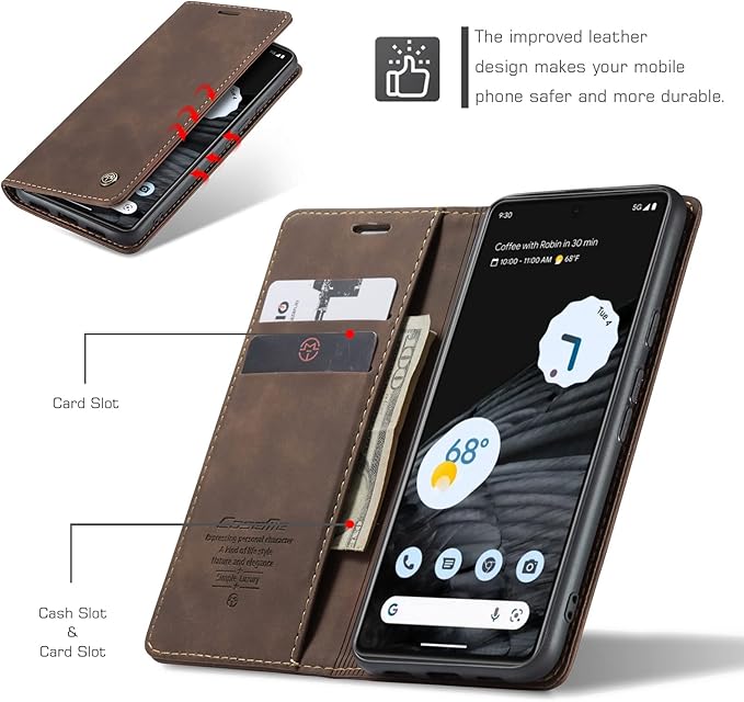 for Google Pixel 7 Case, Flip Wallet Leather Case with Card Holder Magnetic Closure Shockproof Kickstand Protective Phone Cases Cover for Google Pixel 7,Coffee