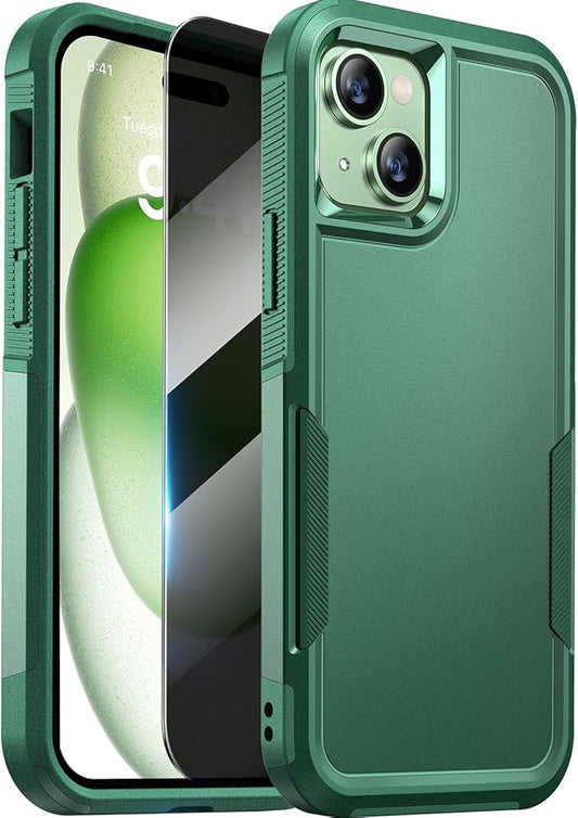 Diaclara Designed for iPhone 15Plus Case, [with Privacy Screen Protector] [Anti Spy] [Military Grade Drop Protection] Heavy Duty Full-Body Shockproof Phone Case,Green