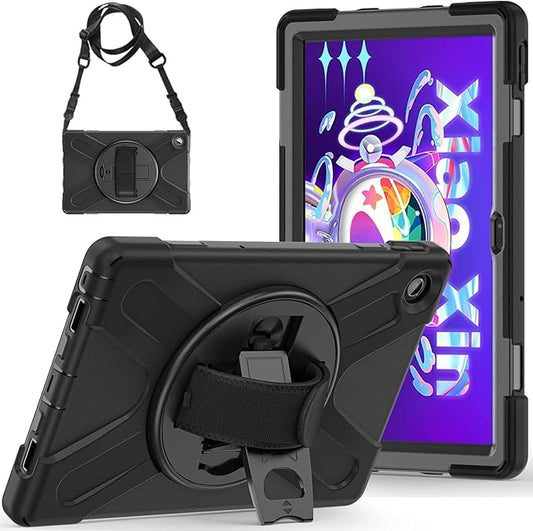 TSQQST Case for Lenovo Tab M10 Plus 10.6 Inch 2022 3rd Gen (TB-125F/TB-128F) with Stand Hand Strap Shoulder Strap | Heavy Duty Rugged Kids Case for Tablet Lenovo M10 Plus 10.6" (Black)