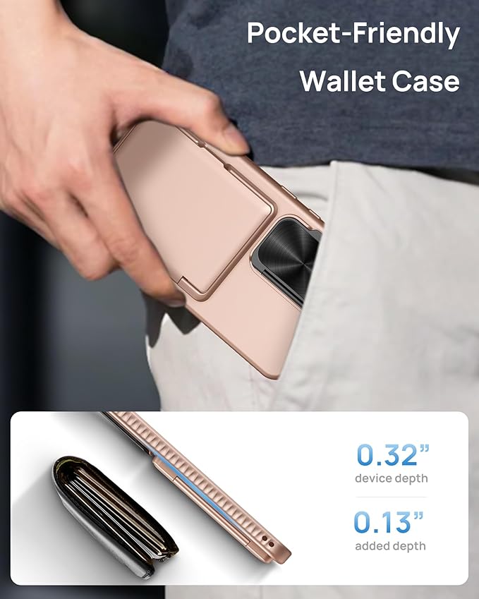 for Samsung Galaxy S25 FE Case with Card Holder & Camera Lens Cover Stand, Military Grade Drop Protection Shockproof Rugged Stand Wallet Protective Phone Case for S25 FE 2025, Rose Gold