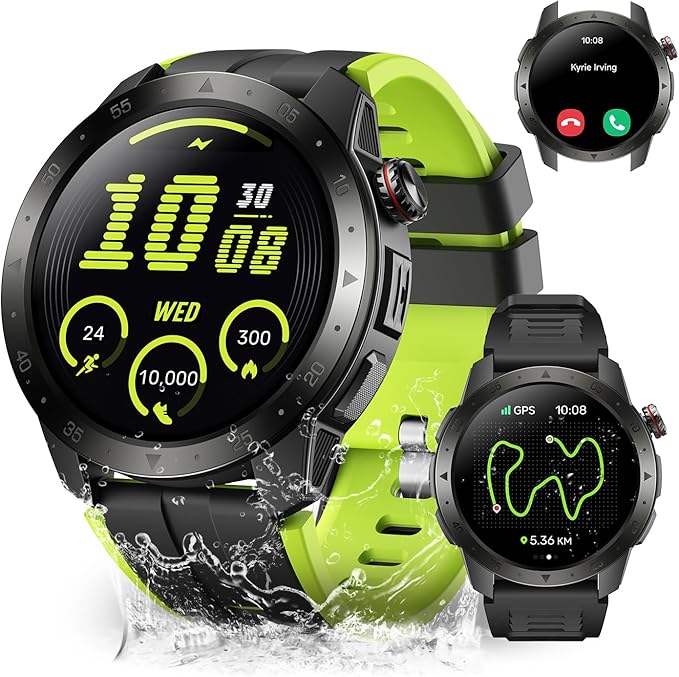 Military Smart Watches for Men Built-in GPS(Answer/Make Calls), 1.43" AMOLED Screen with Compass, Altitude, Barometer, 3ATM Waterproof, Fitness Watch with Health Monitor for Android iOS