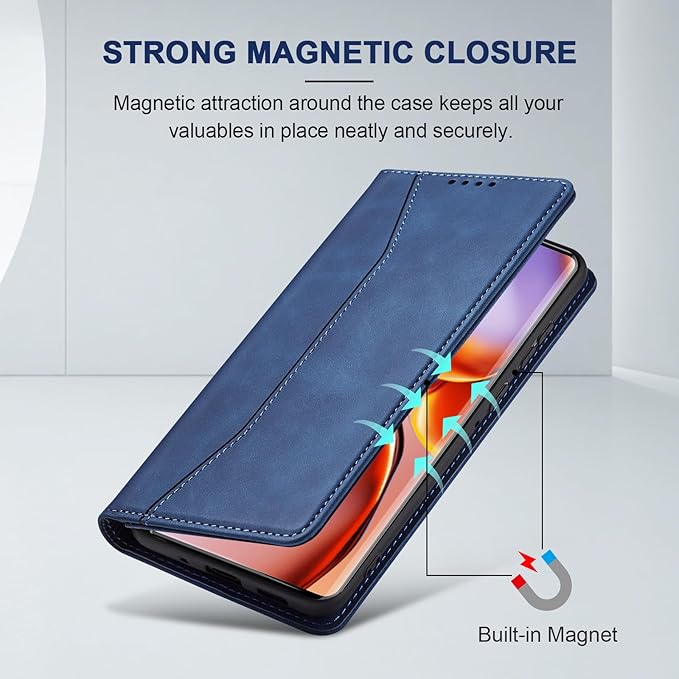 Jasonyu Flip Wallet Case for Motorola Edge+ (2023)/Moto Edge Plus (2023),Leather Magnetic Folio Cover with Card Holder,Kickstand - TPU Shockproof Durable Protective Phone Case,Blue