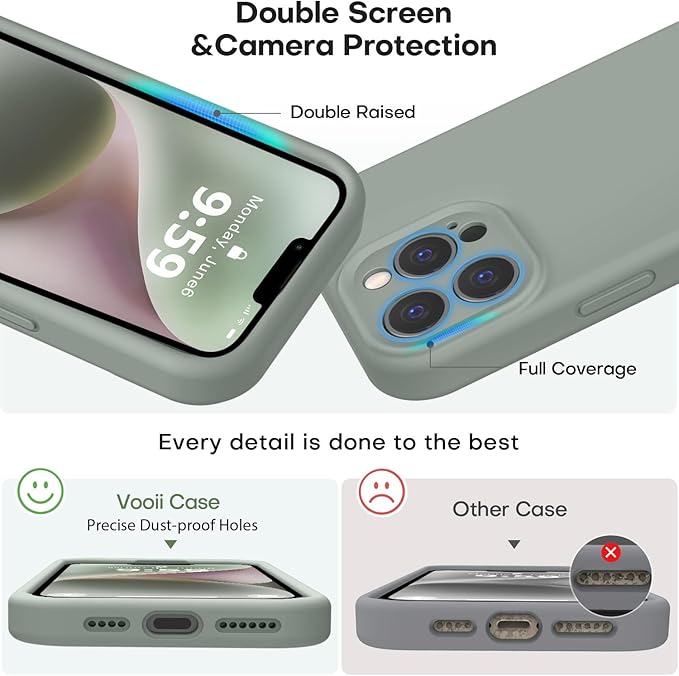 Vooii Compatible with iPhone 13 Pro Case, Liquid Silicone Upgrade [Camera Protection] [Soft Anti-Scratch Microfiber Lining] Shockproof Phone Case for iPhone 13 Pro 6.1 inch - Calke Green