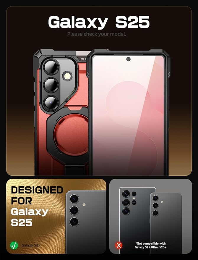 SUPCASE for Samsung Galaxy S25 Case with Stand (Unicorn Beetle Grip), [Compatible with MagSafe] [Military-Grade Drop Protection] Heavy Duty Shockproof Magnetic Phone Case for Galaxy S25 6.2", Ruddy