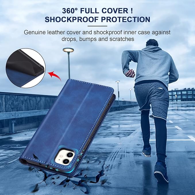 Jasonyu Flip Wallet Case for iPhone 11,Leather Magnetic Folio Cover with Card Holder,Kickstand - TPU Shockproof Durable Protective Phone Case,Blue