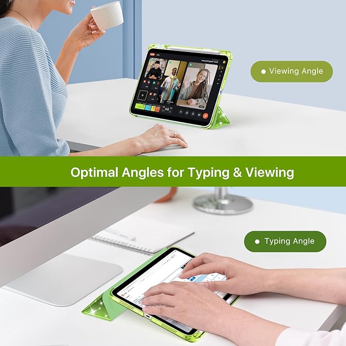 MoKo for iPad (A16) 11th Generation Case 11 Inch 2025, iPad 10th Gen Case 10.9 Inch 2022 with Pencil Holder, Slim Light Trifold Protective Cover with Hard PC Translucent Back Shell, Glitter Grape