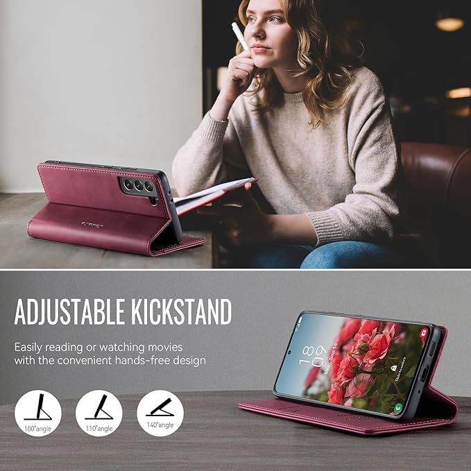 Wallet Case for Samsung Galaxy S21 Plus Leather Wallet Flip Cover with Card Holder, Kickstand, Magnetic Closure, RFID Blocking TPU Shockproof Phone Case Compatible with Galaxy S21 Plus, Red