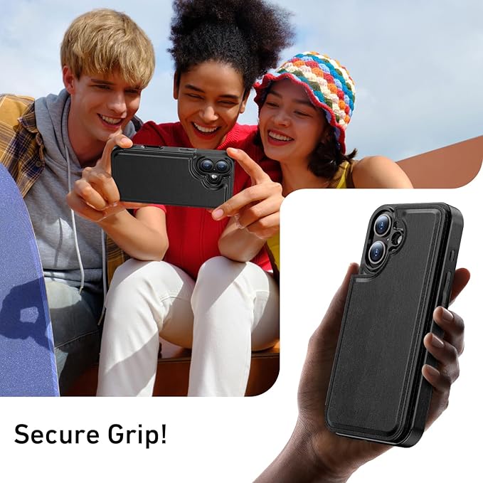 FUNMIKO for iPhone 16 Wallet Case with Card Holder, RFID-Blocking, Military-Grade Protection & UV-Printed Artwork, Magnetic Closure with Leather Kickstand - Black