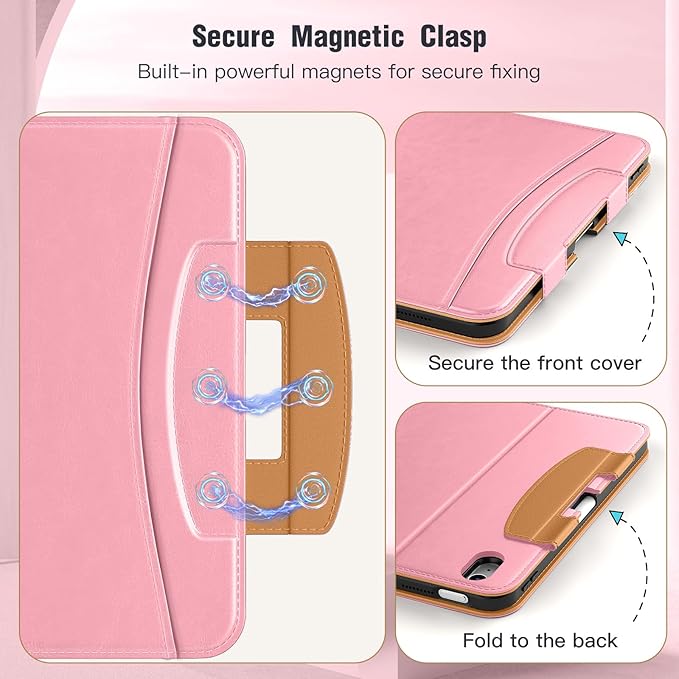 MoKo for iPad (A16) 11th Generation Case 11 inch 2025, iPad 10th Generation Case 10.9" 2022 with Pencil Holder & Pocket, Premium Leather Folio Stand Cover, Multiple Viewing Angles, Cinnamon Pink