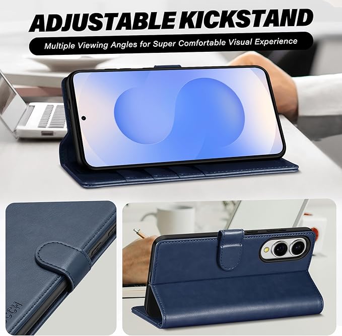 TUCCH Wallet Case for Galaxy S25 Edge, Stand RFID Blocking [4 Card Holder] Magnetic PU Leather Protective Flip Cover [TPU Shockproof Interior Case] Compatible with Galaxy S25 Edge 6.7" 5G, Dark Blue