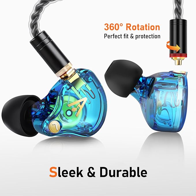 Vibes 202M Wired Earbuds - HiFi in Ear Monitor Headphones - Noise-Isolating Ear Buds w/ Mic - Clear Sound, Deep Bass & Comfort-Fit Gaming Earphones - MMCX to 3.5mm & Silver Plated Cord, Carrying Case