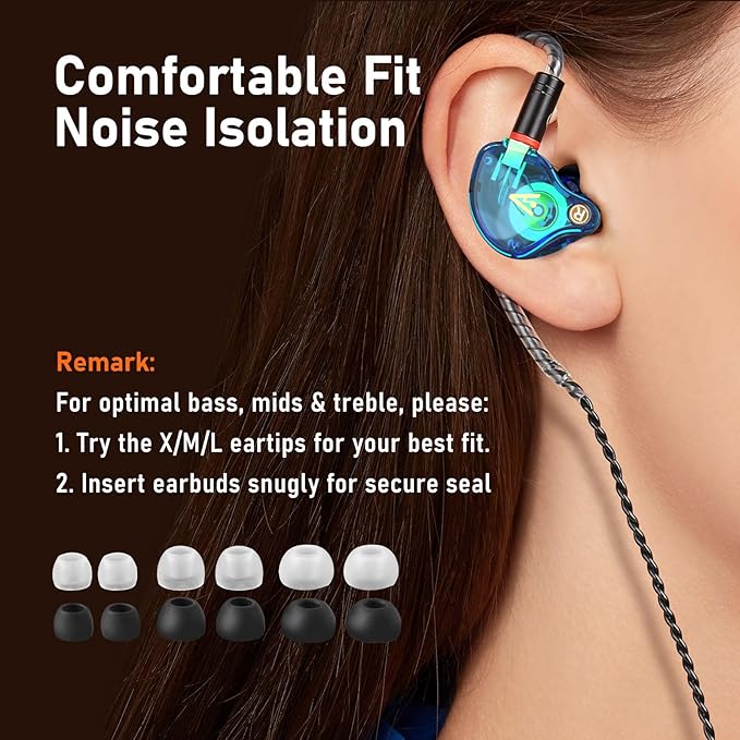 Vibes 202M Wired Earbuds - HiFi in Ear Monitor Headphones - Noise-Isolating Ear Buds w/ Mic - Clear Sound, Deep Bass & Comfort-Fit Gaming Earphones - MMCX to 3.5mm & Silver Plated Cord, Carrying Case