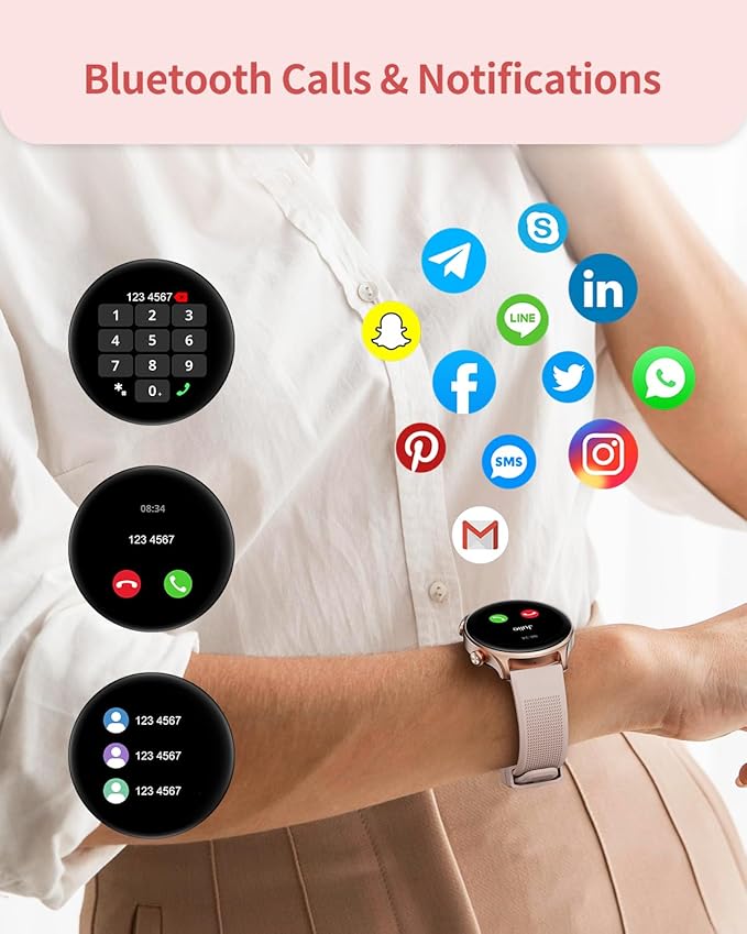 RIVERSONG Round Smart Watch for Women, 1.52" Activity Tracker with Answer/Make Call/AI Voice for Android iPhone, 100+ Sport Modes, Heart Rate/Sleep/ SpO2 Monitor, Female Cycle, Rose Gold