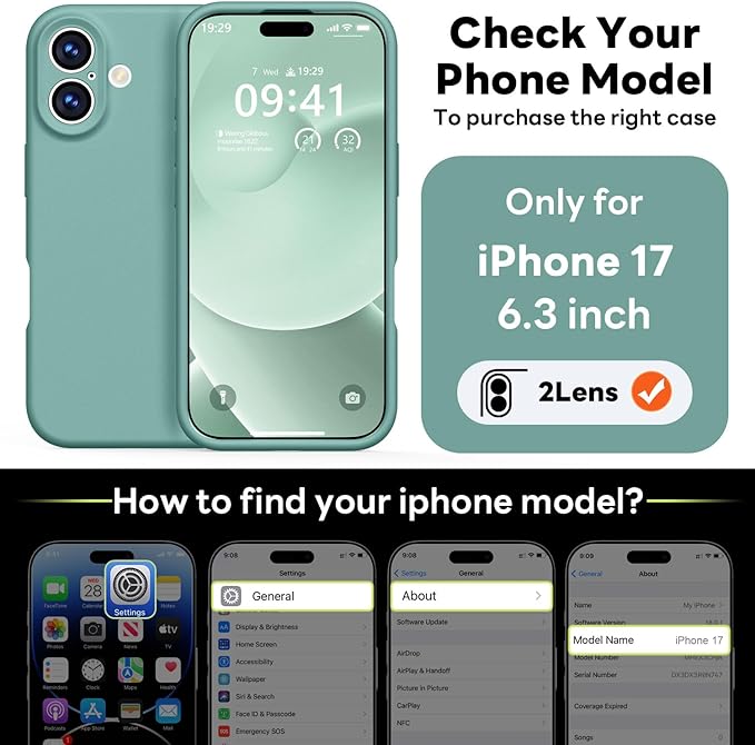 Vooii Magnetic Compatible with iPhone 17 Case (Compatible with Magsafe) (Upgraded Camera Protection) Liquid Silicone Shockproof Full Body Protective Phone Cover for Women Men, Pine Green, 6.3"