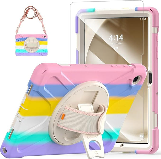 TSQQST Case for A9+ Plus 11" 2023 for Kids Girls with Screen Protector Stand&Hand Shoulder Strap | Rugged Protective Case for A9 Plus Tablet SM-X210/X216/X218-Rainbow Pink