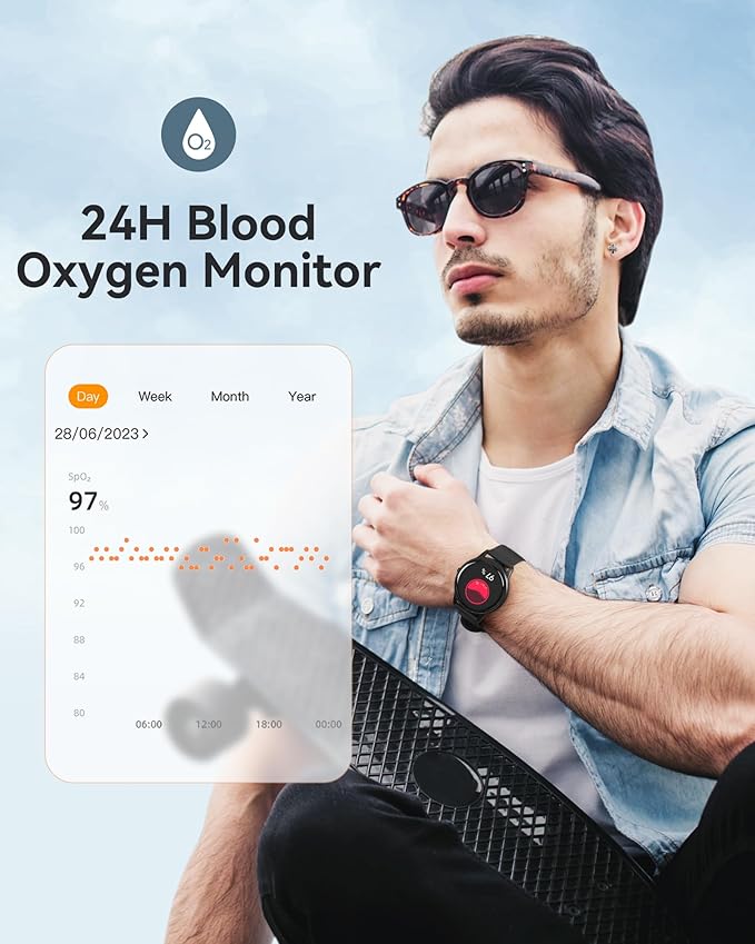 AGPTEK Smart Watch for Women Men, 5ATM Waterproof Smartwatch for Android and iOS Phones, Fitness Tracker Watch with 100+ Sports Modes, Heart Rate Monitor Pedometer Sleep Monitor, Black